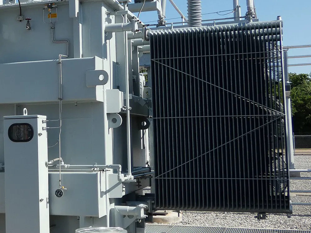 Substation transformer radiator bank, ONAF cooling — representative photo